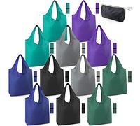 Reusable Bags for Shopping Machine Washable 12 Pack Xlarge Grocery bags Reusable Heavy Duty Folding with Elastic Band Colorful Tote Gift Bags Lightweight Durable Polyester