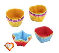 Reusable Baking Cups Cases Moulds Silicone Muffin Cupcake Molds Non-Stick Mini Baking Molds Colorful Moulds 3 Shapes 24 Pack for DIY Baking Bread Muffin Cakes Desserts Pudding