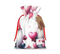Reusable Balloon-Gnomes-Valentine Burlap Drawstring Xmas Present Bags, Rustic Gift Wrap Bags For Holiday Party And Xmas Presents