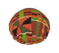 Reusable Bath Shower Caps for Women Long Hair African Ethnic Pattern Printed Double Layer Waterproof Bathing Shower Hat