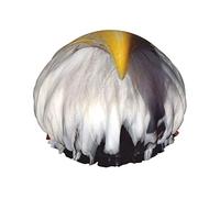 Reusable Bath Shower Caps for Women Long Hair America Flag and Eagle Printed Double Layer Waterproof Bathing Shower Hat