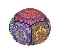 Reusable Bath Shower Caps for Women Long Hair Beautiful Blooming Hexagon Printed Double Layer Waterproof Bathing Shower Hat