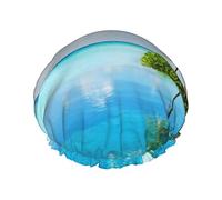 Reusable Bath Shower Caps for Women Long Hair Beautiful Island in The Sea Printed Double Layer Waterproof Bathing Shower Hat