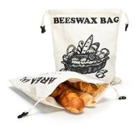 Reusable Beeswax Bread Bag - 2 Pack Cotton Linen Food Storage Bags, Natural Beeswax Bread Bags for Sourdough, Homemade Bread & Pastry to Lock in Freshness, Sustainable Kitchen Essentials with Seal