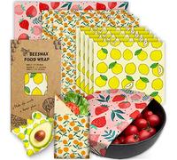 Reusable Beeswax Wrap - 9 Pack Eco-Friendly Beeswax Wraps For Food, Organic, Sustainable, Biodegradable, Zero Waste, Plastic-Free Food Storage, 1L Strawberry, 3M Orange, 5S Lemon Patterns