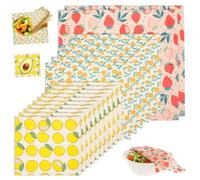 Reusable Beeswax Wraps - 18 Pack Eco-Friendly Food Wraps, Organic Sustainable Biodegradable Zero Waste Plastic Free Food Storage, Cling Film Alternative for Sandwiches and Bowls, 1 Large 3 Medium 5 Sm