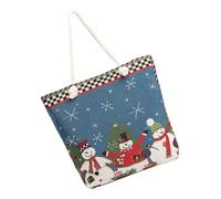 Reusable Blue Canvas Tote Bag for Women with Large Capacity and Snowman Design, Portable Shoulder Bag for Picnic, Travel and Christmas Holiday