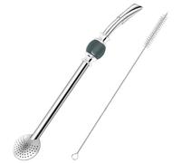 Reusable Bombilla Yerba Mate Straw - Stainless Steel Removable Spoon Style Filter with a Beautiful Bead - Metal Straw for Drinking Loose Leaf Tea - Includes Cleaning Brush(Light Grey)
