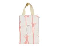 Reusable Bow Baby Wipes Dispenser - Portable Wet Tissue Storage Bag for Travel, Refillable Diaper Wipe Holder for Car and Stroller -Hanging Wet Wipe Pouch（Pink-White）