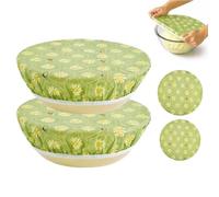 Reusable Bowl Covers Elastic, Beeswax Food Wraps for Sourdough Bread (Green)