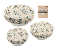 Reusable Bowl Covers for Bread Proofing Baking Embroidered Daisy Linen Cotton Cloth Fabric Washable with Elastic Cover for Food Fruit Salad Eco-friendly (Beige Daisy Field)