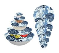 Reusable Bowl Covers Lids 5pcs, Vintage Seahorse Ocean Map Waterproof Fabric Food Covers Stretched Lids for Glass Salad Bowl, Pot, Elastic Edging