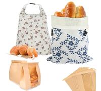 Reusable Bread Bags for Homemade Bread Sourdough, 2 Pack XL Bread Bag with Zipper, 10 Pcs Large Paper Bags with Window, Beeswax-Lined Cotton Storage Bags to Keep Fresh, Freezer Safe Eco-Friendly