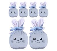 Reusable Bunny Bags for Treats - 6 Pieces 4.7x3.9 Inch Easter Drawstring Velvet Rabbit Ears | Storage Bags For Kids Girls At Home, School,