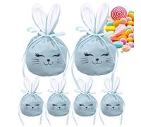 Reusable Bunny Bags for Treats - 6 Pieces 4.7x3.9 Inch Easter Drawstring Velvet Rabbit Ears | Storage Bags For Kids Girls At Home, School,