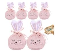 Reusable Bunny Bags for Treats - 6 Pieces 4.7x3.9 Inch Easter Drawstring Velvet Rabbit Ears | Storage Bags For Kids Girls At Home, School,