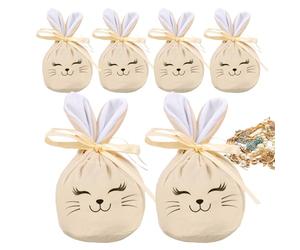 Reusable Bunny Bags for Treats - 6 Pieces 4.7x3.9 Inch Easter Drawstring Velvet Rabbit Ears | Storage Bags For Kids Girls At Home, School,