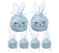 Reusable Bunny Bags for Treats, 6pcs Drawstring Storage Bag, Easter Party Supplies with Adorable Fabric Design, Easy Carry Treat Bags p