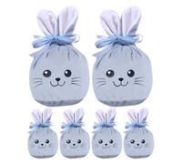 Reusable Bunny Bags for Treats, 6pcs Drawstring Storage Bag, Easter Party Supplies with Adorable Fabric Design, Easy Carry Treat Bags p