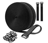 Reusable Cable Straps Roll with 48 Buckles 1" x 32Ft, Adjustable Cut-to-Length Nylon Cable Ties and Fastening Straps for Organizing and Storage Black