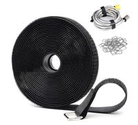 Reusable Cable Ties with 25 Buckles - Custom Cut Hook and Loop Straps for Cable Management - Heavy Duty Nylon Cord Organizer for Home, Office, Tools & Garage Storage (0.8in x16ft)