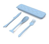 Reusable Camping Cutlery Set, Fish Shaped Travel Utensils With Case, Plastic Camping Cutlery Set for 1, Reusable Plastic Forks And Spoons Sets for Kids Adults Picnic Outdoor Use (Light Blue)