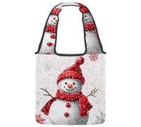 Reusable Canvas Tote Bags, Multi-Purpose Cloth Bags for Grocery Shopping Work Travel - Cute Snowman with Snowflake