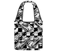 Reusable Canvas Tote Bags, Multi-Purpose Cloth Bags for Grocery Shopping Work Travel - Racing Car Doodle