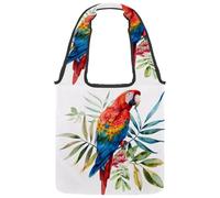 Reusable Canvas Tote Bags, Multi-Purpose Cloth Bags for Grocery Shopping Work Travel - Watercolor Parrot Tropical Green Leaf