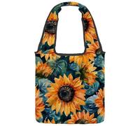 Reusable Canvas Tote Bags, Multi-Purpose Cloth Bags for Grocery Shopping Work Travel - Watercolor Rustic Farmhouse Sunflowers