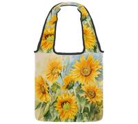 Reusable Canvas Tote Bags, Multi-Purpose Cloth Bags for Grocery Shopping Work Travel - Watercolor Yellow Sunflowers Floral