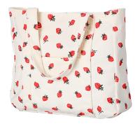Reusable Canvas Tote for Women, Strawberry Printed Shoulder Bag, Lightweight Folding Handbag for Shopping, Beach Trips, Daily Activities
