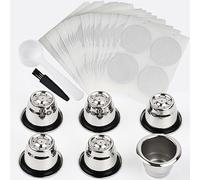 Reusable Capsules for Nespresso OriginalLine, 6pcs Refillable Espresso Pods Stainless Steel Coffee Pods, Coffee Machine Accessories Compatible for Nespresso Original Line Machines (6 Cpus + 200 Lids)