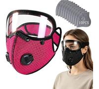 Reusable Carbon Filter Dust Mask with Adjustable Goggles,Anti-UV-5-Layer Filte with 10 Filters,Built for Woodworking,Windproof Face Covering Mask for Motorcycle Riding,Cycling,Work Travel (Rose Pink)