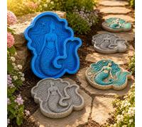 Reusable Cement Casting Mould Stepping Stones for Garden #C | Multiple use path plates casting mould with mermaid and fantasy motifs, easy to use for yard, flower bed, walkway