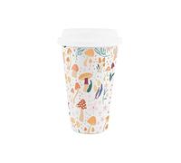 Reusable Ceramic Cottagecore Travel Mug - Forest Mushrooms - Silicone Lid Double-Walled Insulated Hot/Cold Drinks Tea Coffee Gift Mug