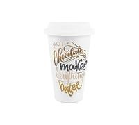 Reusable Ceramic Travel Mug - Hot Chocolate Makes Everything Better - Silicone Lid Double-Walled Insulated Hot/Cold Drinks Tea Coffee Gift Mug