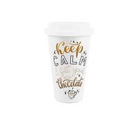 Reusable Ceramic Travel Mug - Keep Calm and Get Your Hot Chocolate - Silicone Lid Double-Walled Insulated Hot/Cold Drinks Tea Coffee Gift Mug
