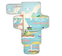 Reusable Changing mat with Tissue Pocket Diaper Changing pad Portable with Built-in Pillow Cartoon Cute Crocodiles Blue