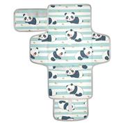 Reusable Changing mat with Tissue Pocket Diaper mat Changing pad Travel with Built-in Pillow Playful Panda Soft Striped Blue and White