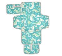 Reusable Changing mat with Tissue Pocket Waterproof Changing pad with Built-in Pillow Seahorse Mint Green