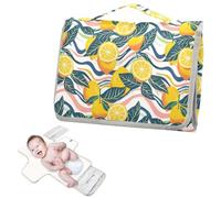 Reusable Changing pad Portable with Tissue Pocket Diaper Changing pad Travel for Moms, Dads-Waves Line Yellow Lemon