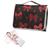 Reusable Changing pad Portable with Tissue Pocket Valentines Plaid Ribbon Bow Hearts Red Black Diaper Changing pad Portable for Newborns Girl & Boy cambiador de pa?ales para Bebes