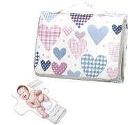 Reusable Changing pad with Tissue Pocket Portable Diaper Changing pad with Built-in Pillow- Patchwork Hearts Pastel Colors