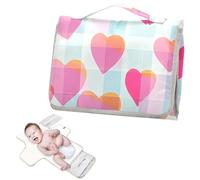 Reusable Changing pad with Tissue Pocket Waterproof Changing pad Lightweight & Foldable Changing Station- Peach Hearts Plaids Little Fresh