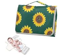 Reusable Changing Pads for Baby with Tissue Pocket Diaper Changing pad Portable with Built-in Pillow- Fake Glitter Cartoon Sunflower Green