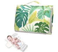 Reusable Changing Pads for Baby with Tissue Pocket Portable Baby Changing pad for Moms, Dads- Watercolor Monstera Deliciosa Leaves Pattern Color to Lake Green and Pearl White Green Leaves and