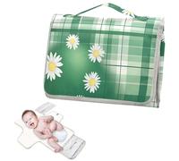Reusable Changing Pads with Tissue Pocket Changing Pads for Changing Table Lightweight & Foldable Changing Station- Green Buffalo Plaid Daisy Egg