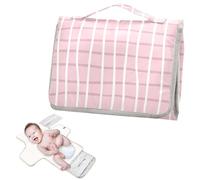 Reusable Changing Pads with Tissue Pocket Waterproof Changing pad for Baby for Moms, Dads- Abstract Strips Plaid Peach