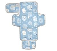 Reusable Changing Table mat with Tissue Pocket Diaper mat Changing pad with Built-in Pillow Old Style Cartoon Faces Baby Blue
